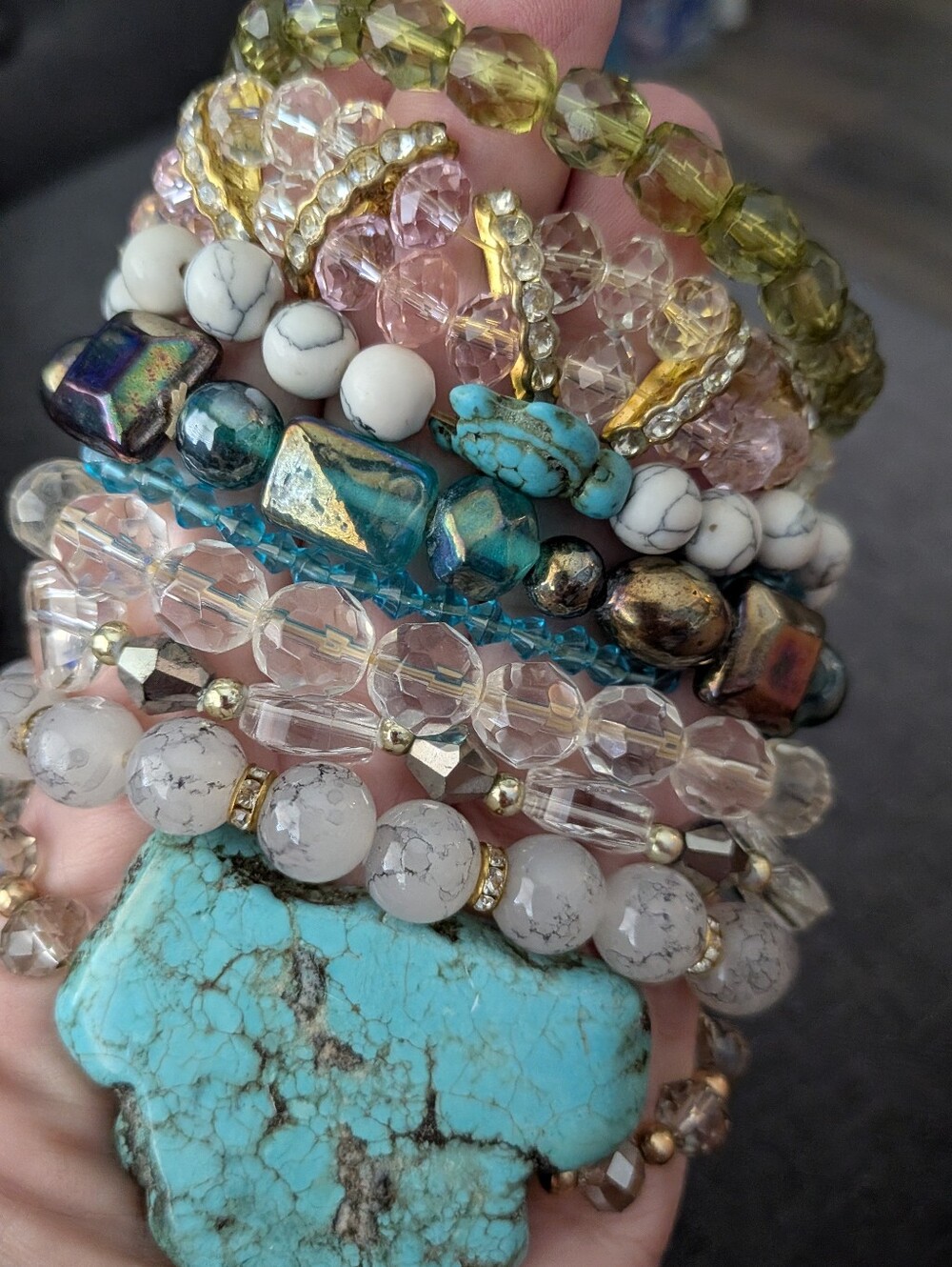Craft Lot of 10 Stretch Bracelets Crystal Stone Glass Acrylic